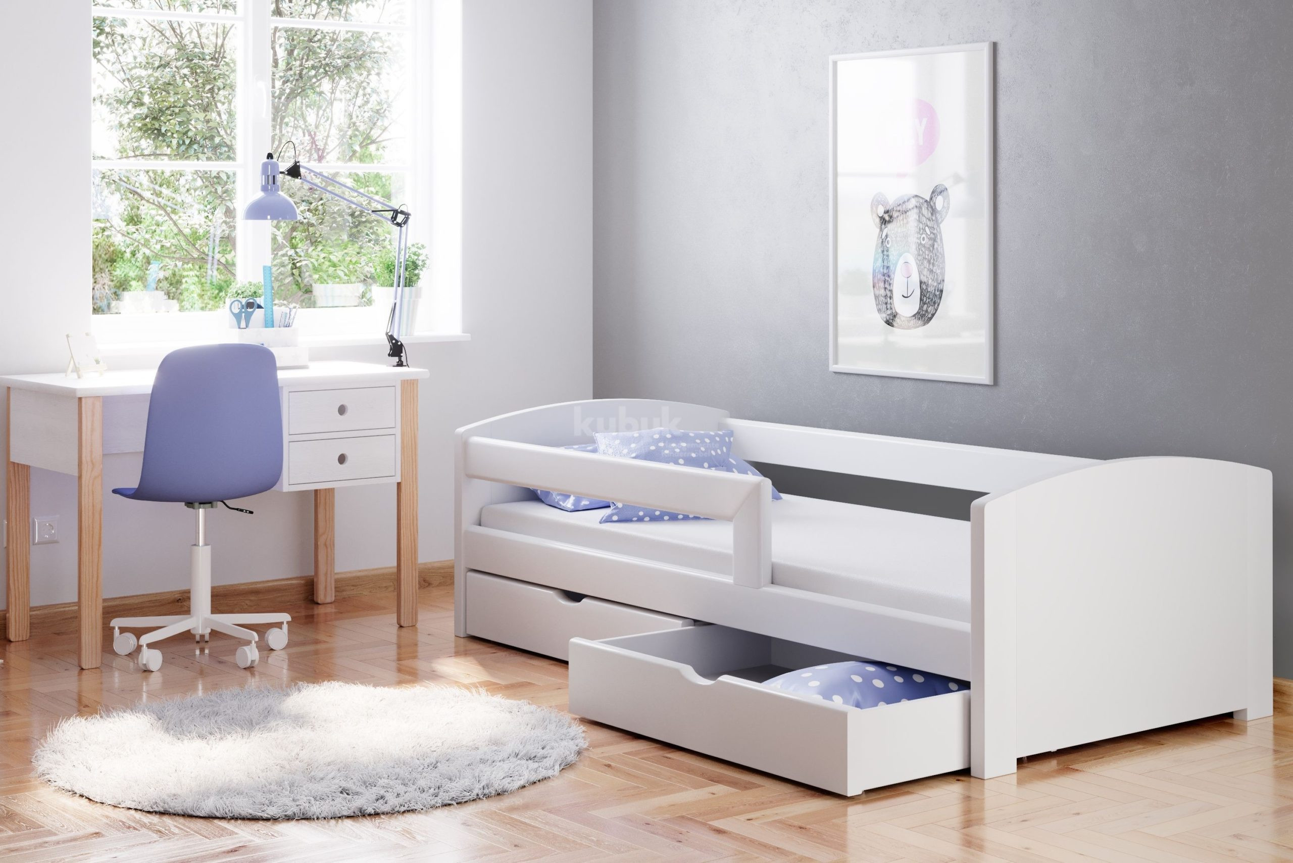 Einzelbett, Ausziehbett, Kinderbett aus massivem Fichtenholz TEDI - Kubuk Moebel