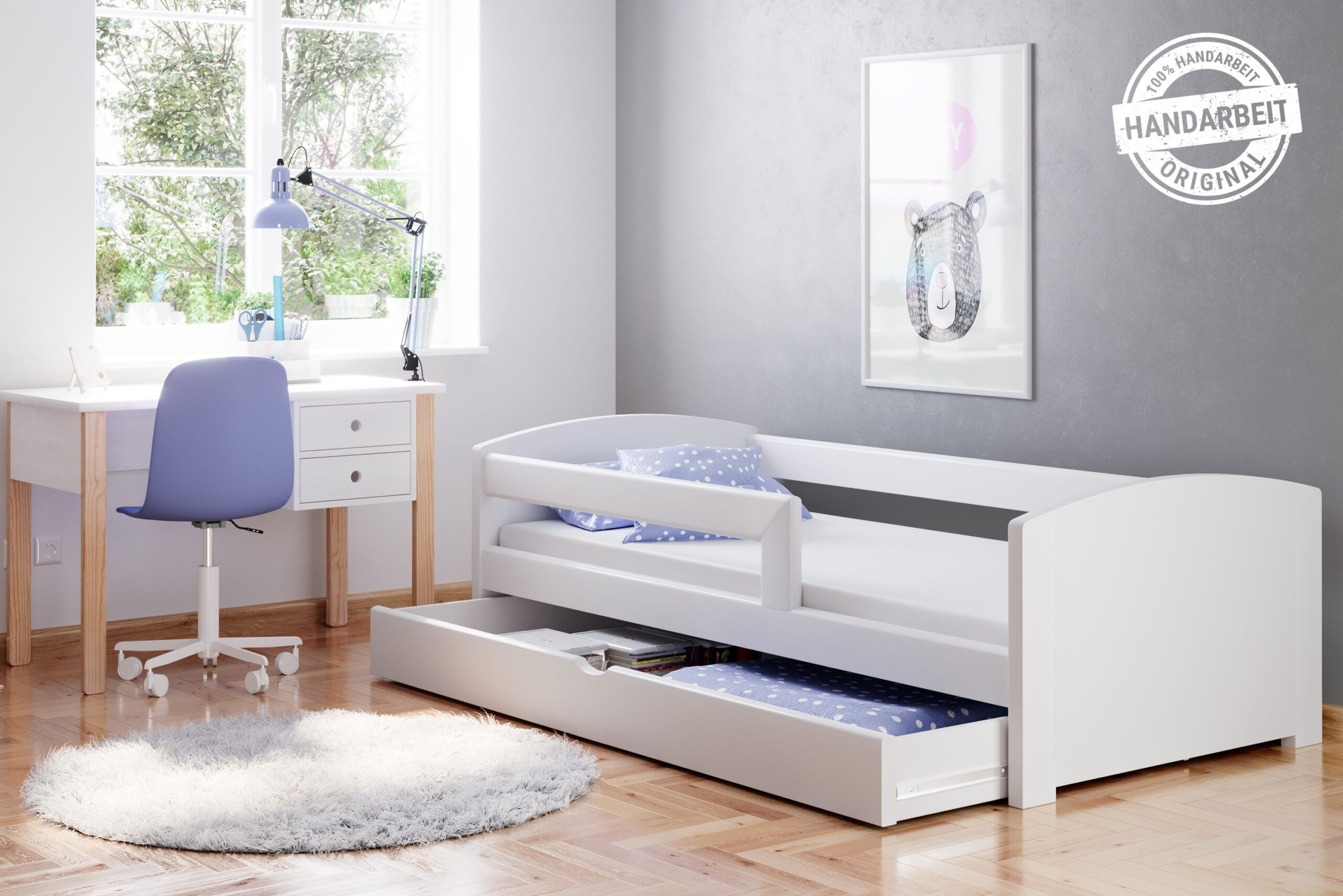 Einzelbett, Ausziehbett, Kinderbett aus massivem Fichtenholz TEDI - Kubuk Moebel