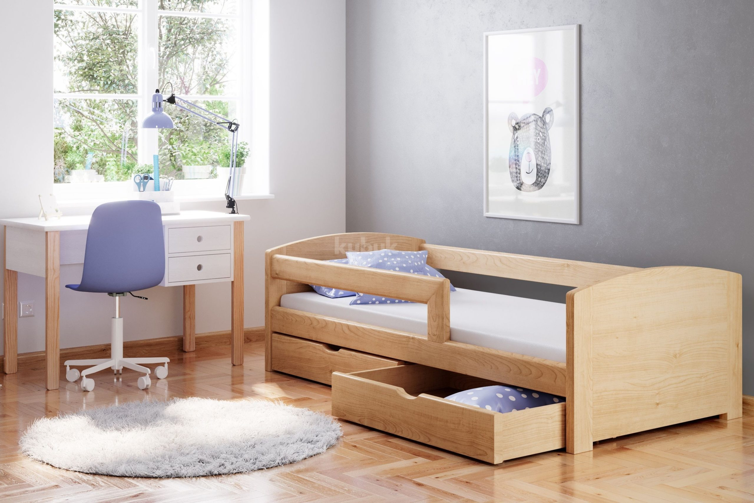 Einzelbett, Ausziehbett, Kinderbett aus massivem Fichtenholz TEDI - Kubuk Moebel