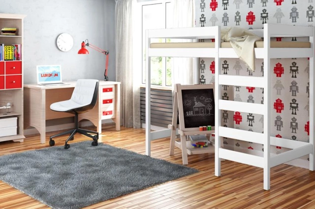 Kinderbett, Jugendbett, Hochbett LUKA aus Massivholz, Sofortlieferung - Kubuk Moebel
