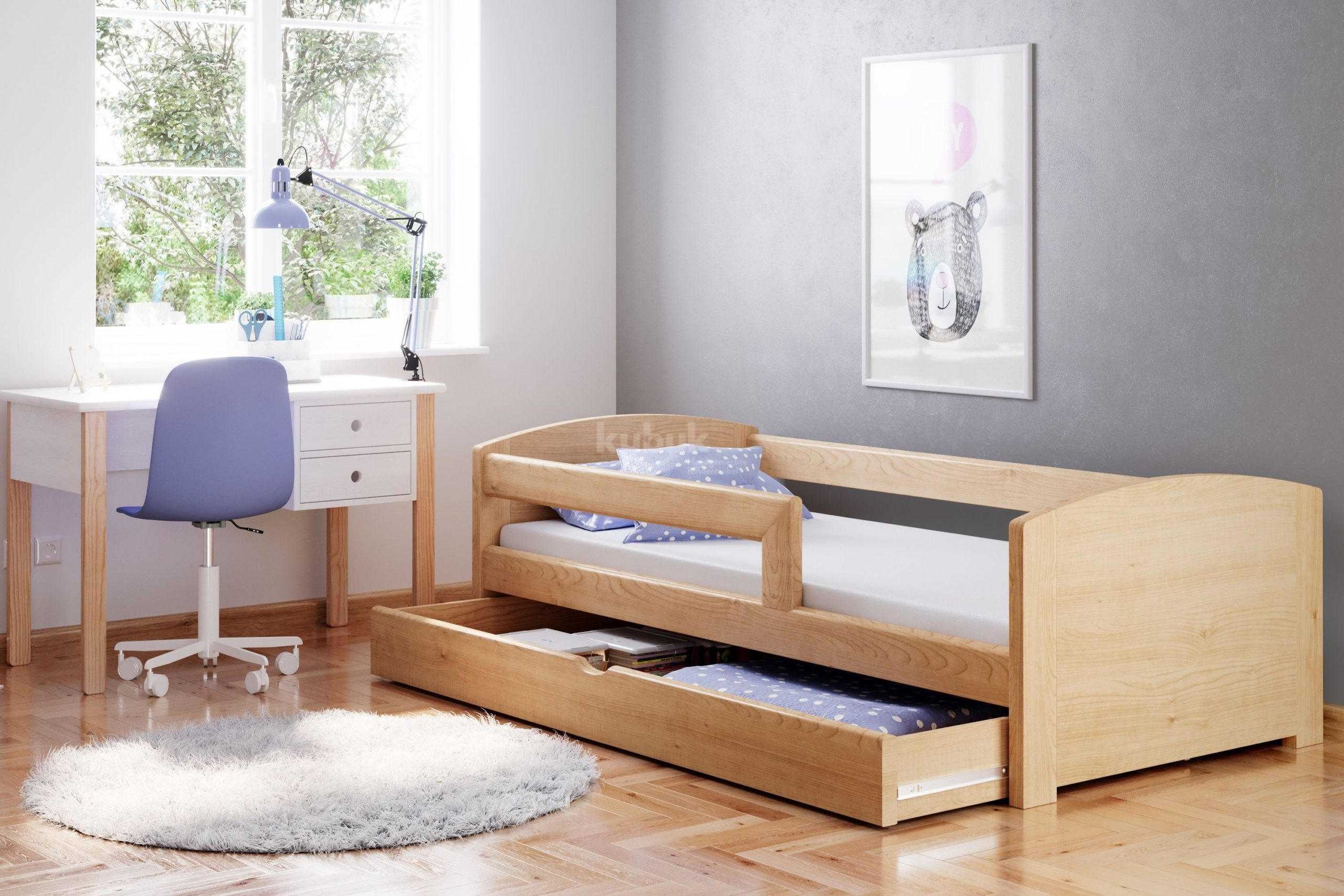Einzelbett, Ausziehbett, Kinderbett aus massivem Fichtenholz TEDI - Kubuk Moebel