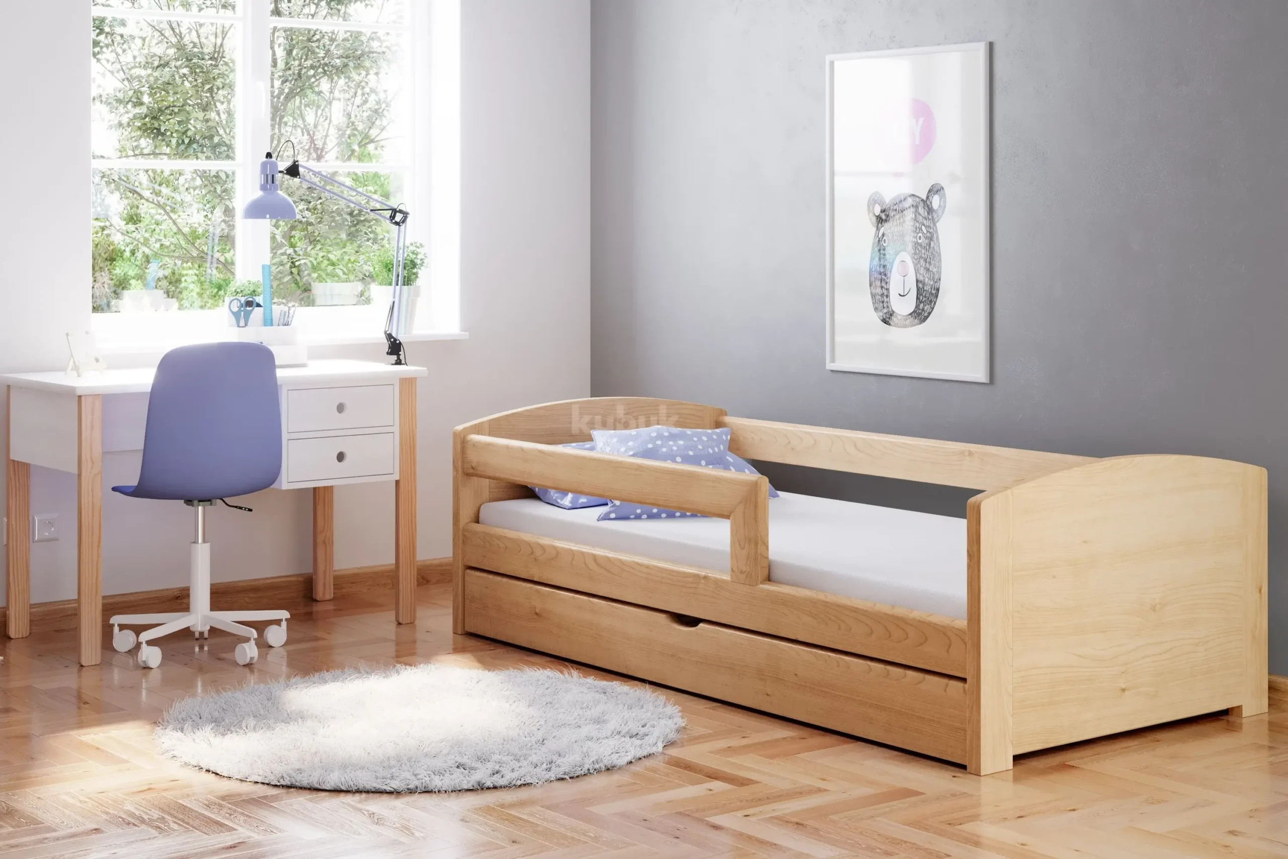Einzelbett, Ausziehbett, Kinderbett aus massivem Fichtenholz TEDI - Kubuk Moebel