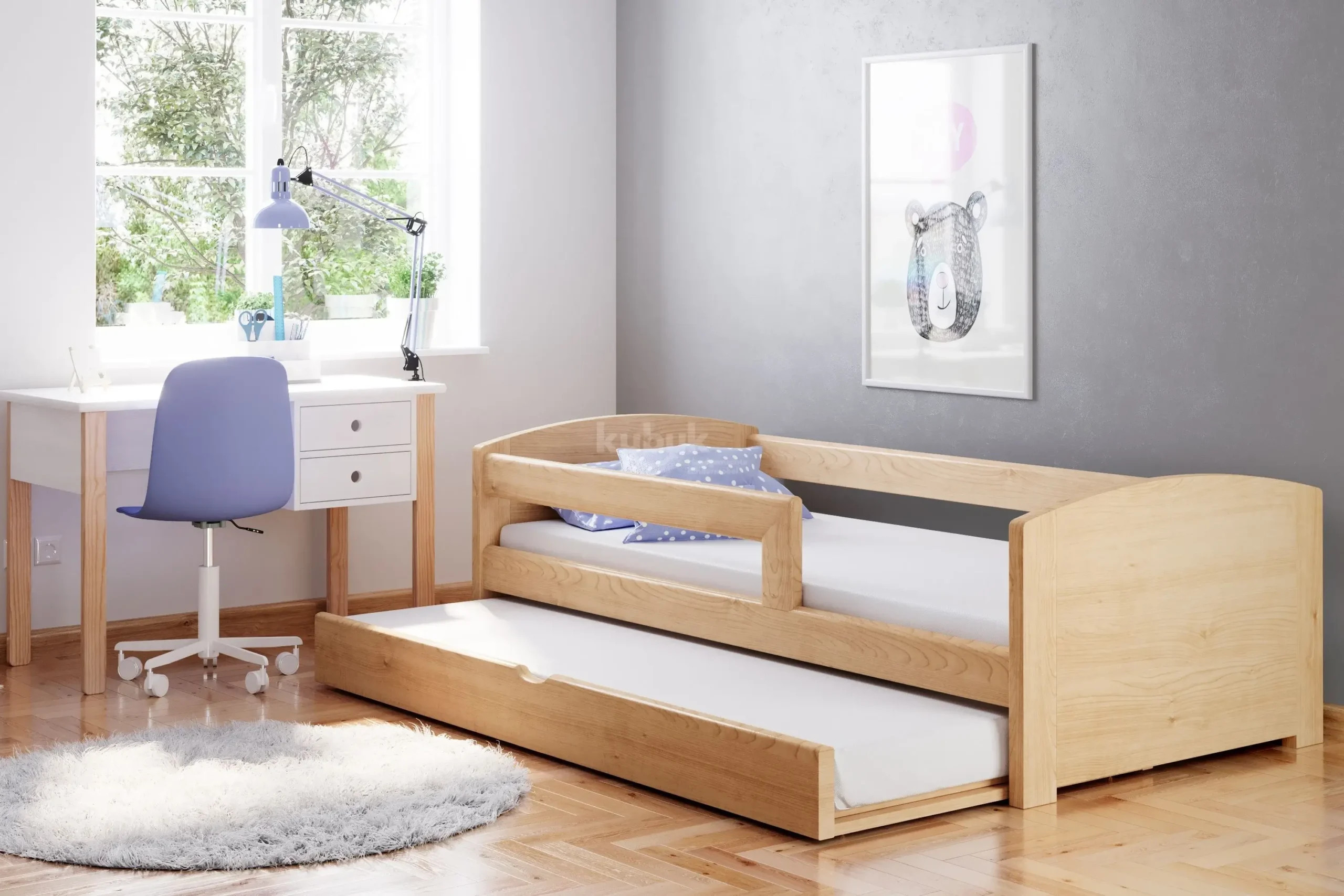 Einzelbett, Ausziehbett, Kinderbett aus massivem Fichtenholz TEDI - Kubuk Moebel