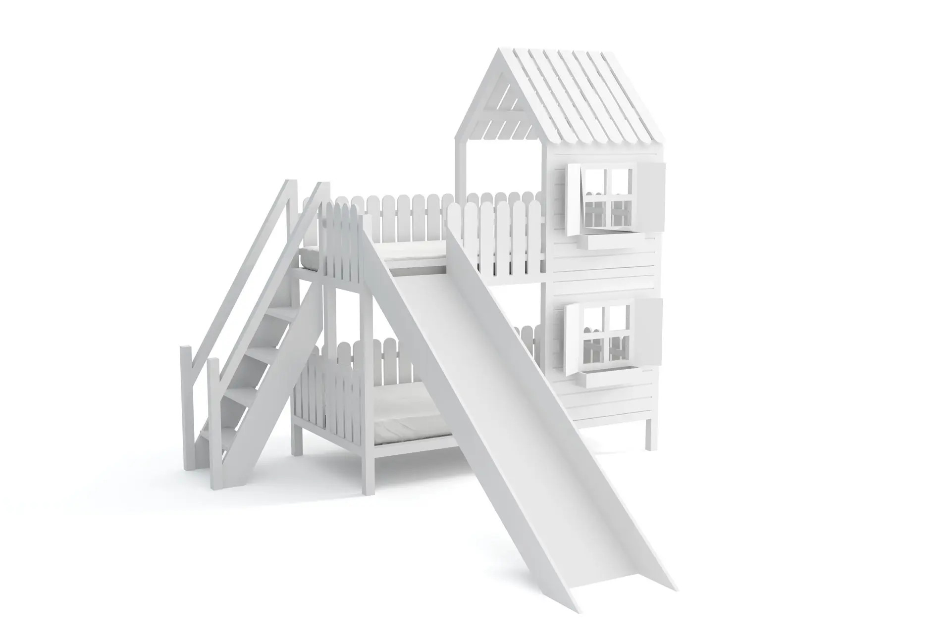 Hausbett, Spielbett LUNA (Leiter,Treppe,Rutsche) - Kubuk Moebel