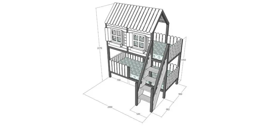Hausbett, Spielbett LUNA (Leiter,Treppe,Rutsche) - Kubuk Moebel