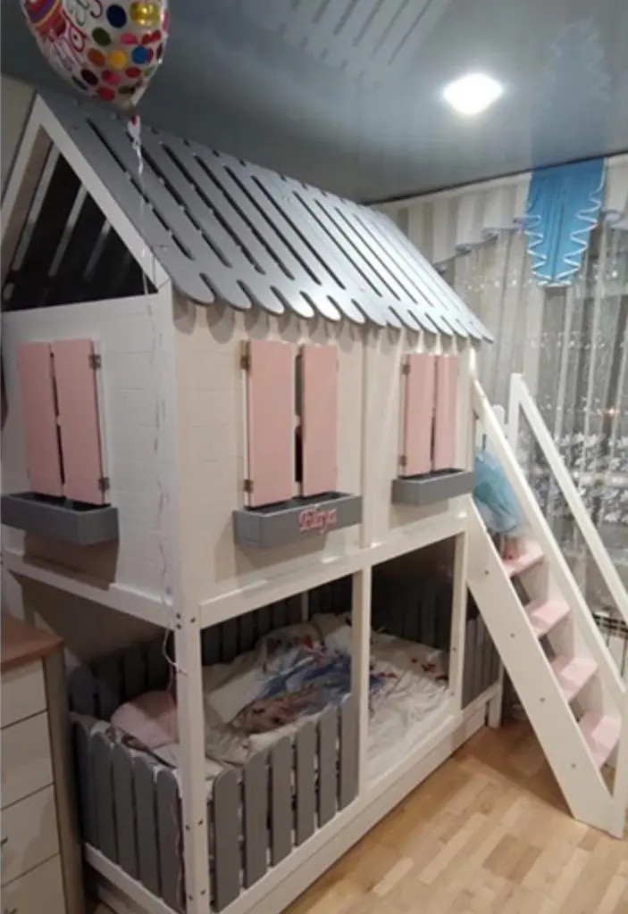 Hausbett, Spielbett LUNA (Leiter,Treppe,Rutsche) - Kubuk Moebel