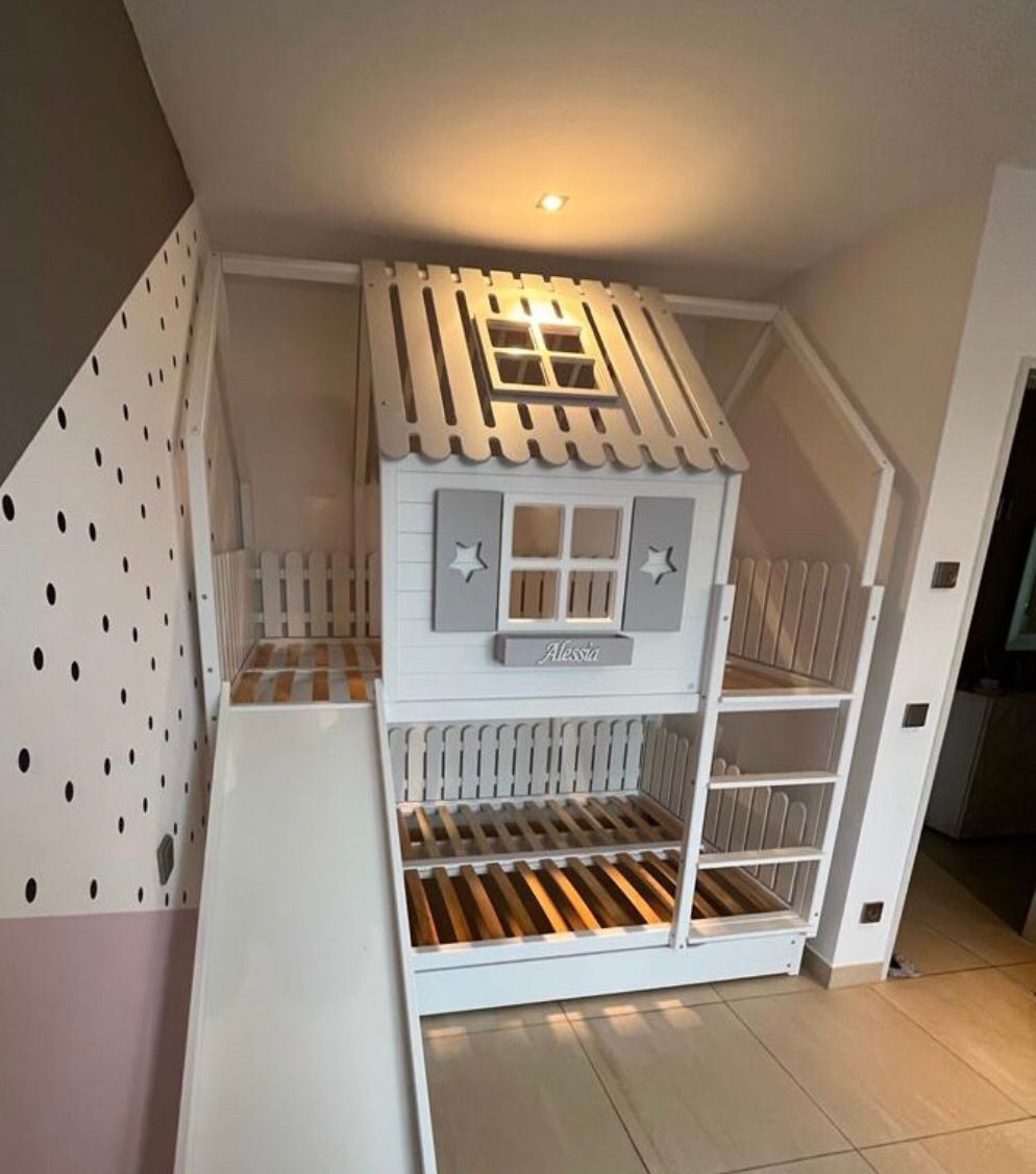 Hausbett, Spielbett LUNA (Leiter,Treppe,Rutsche) - Kubuk Moebel
