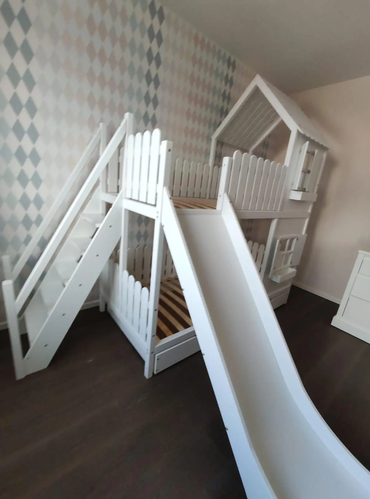Hausbett, Spielbett LUNA (Leiter,Treppe,Rutsche) - Kubuk Moebel