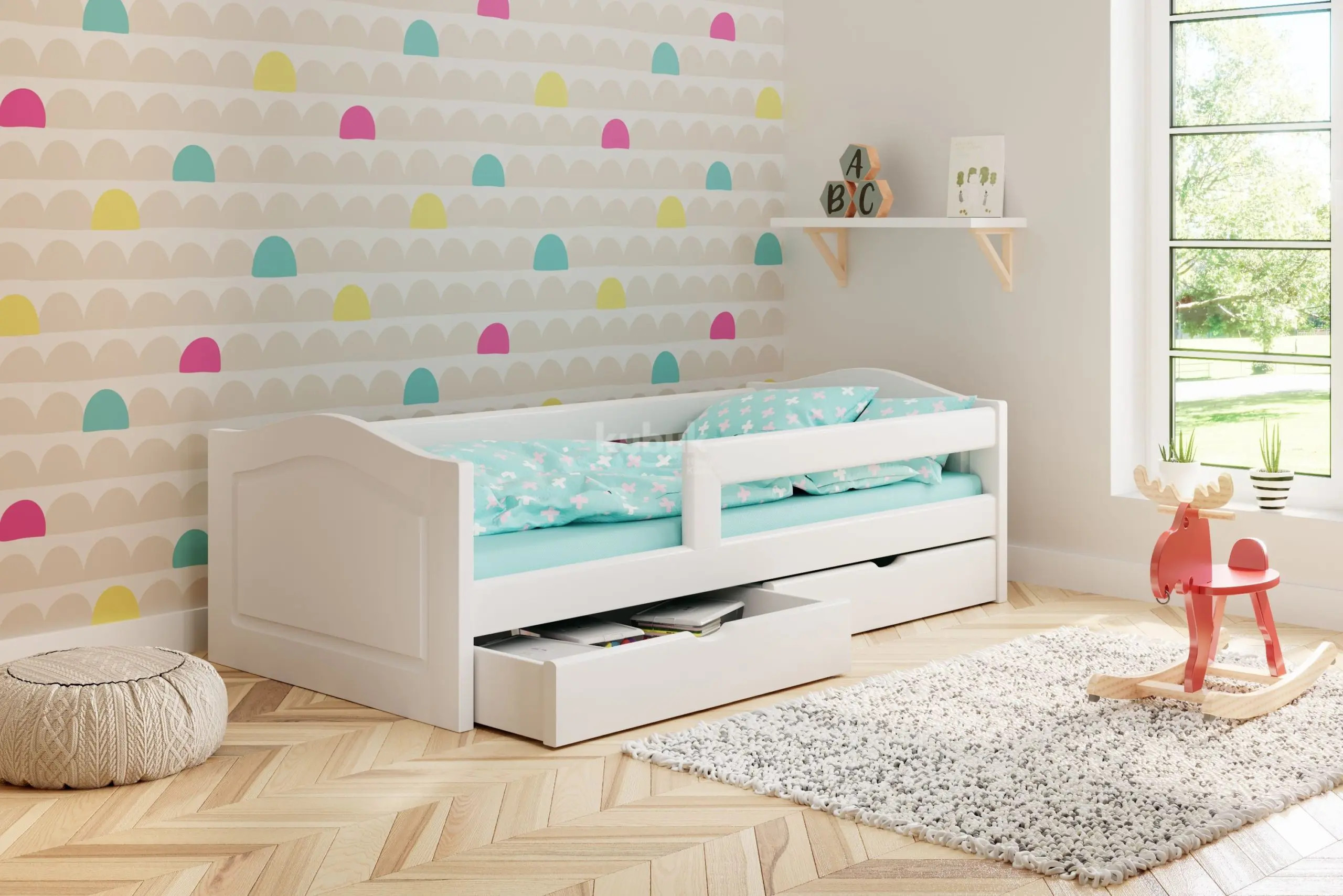 Einzelbett, Ausziehbett, Kinderbett aus massivem Fichtenholz VIKTORIA - Kubuk Moebel