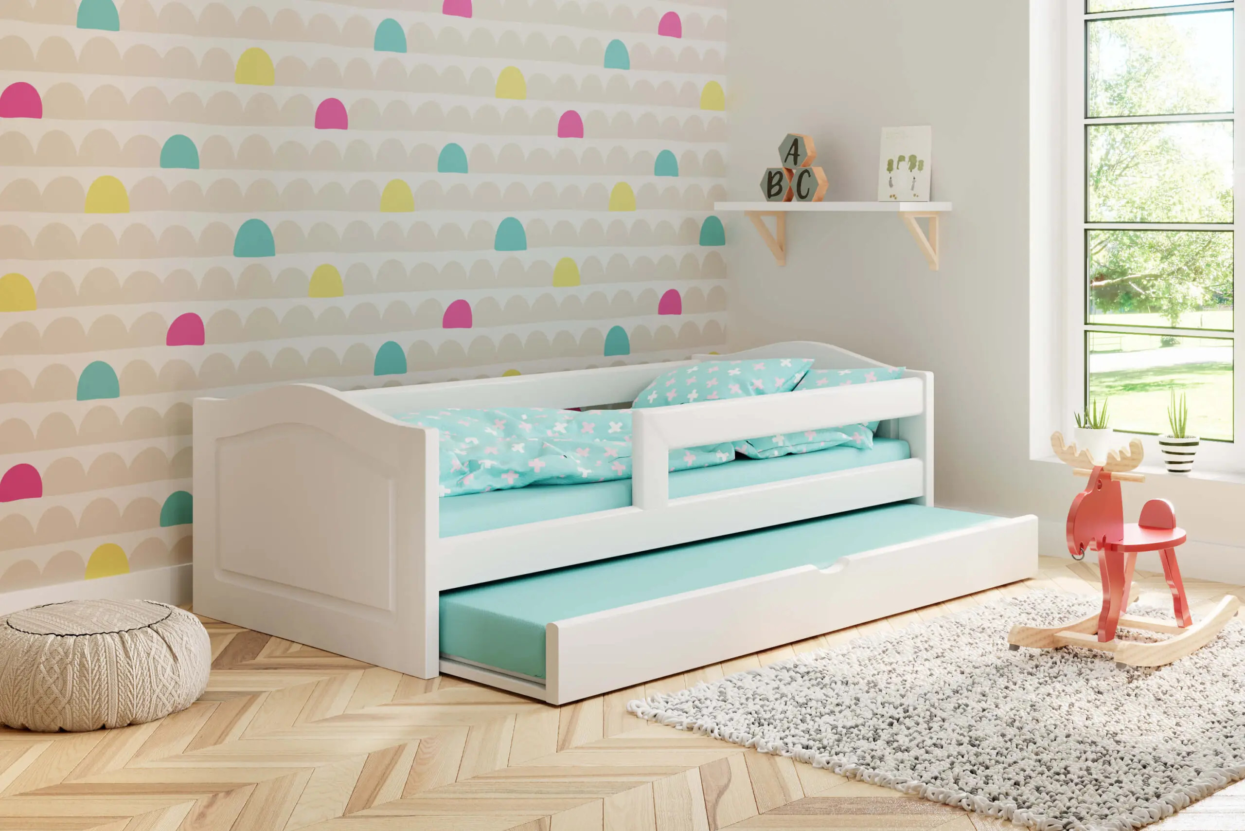 Einzelbett, Ausziehbett, Kinderbett aus massivem Fichtenholz VIKTORIA - Kubuk Moebel