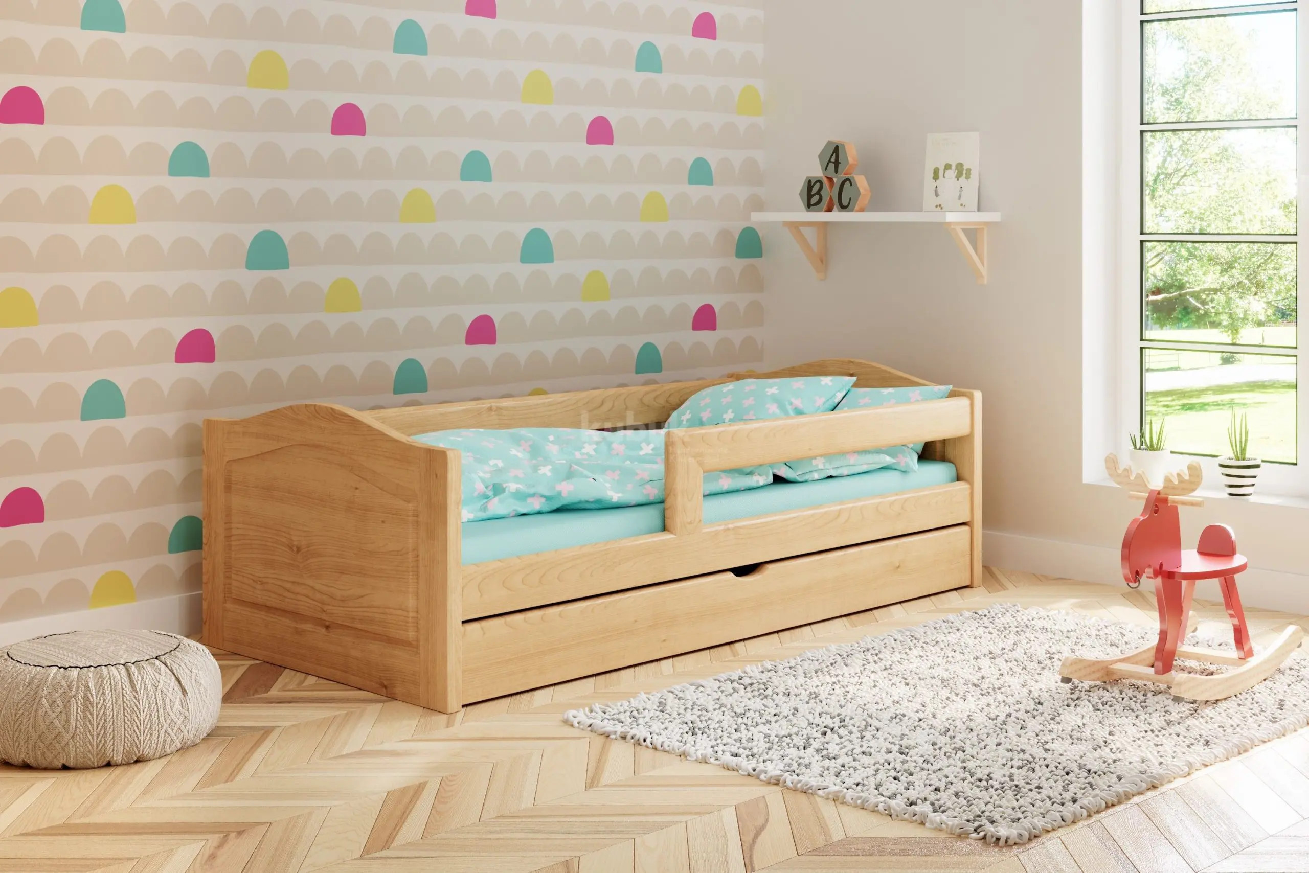 Einzelbett, Ausziehbett, Kinderbett aus massivem Fichtenholz VIKTORIA - Kubuk Moebel