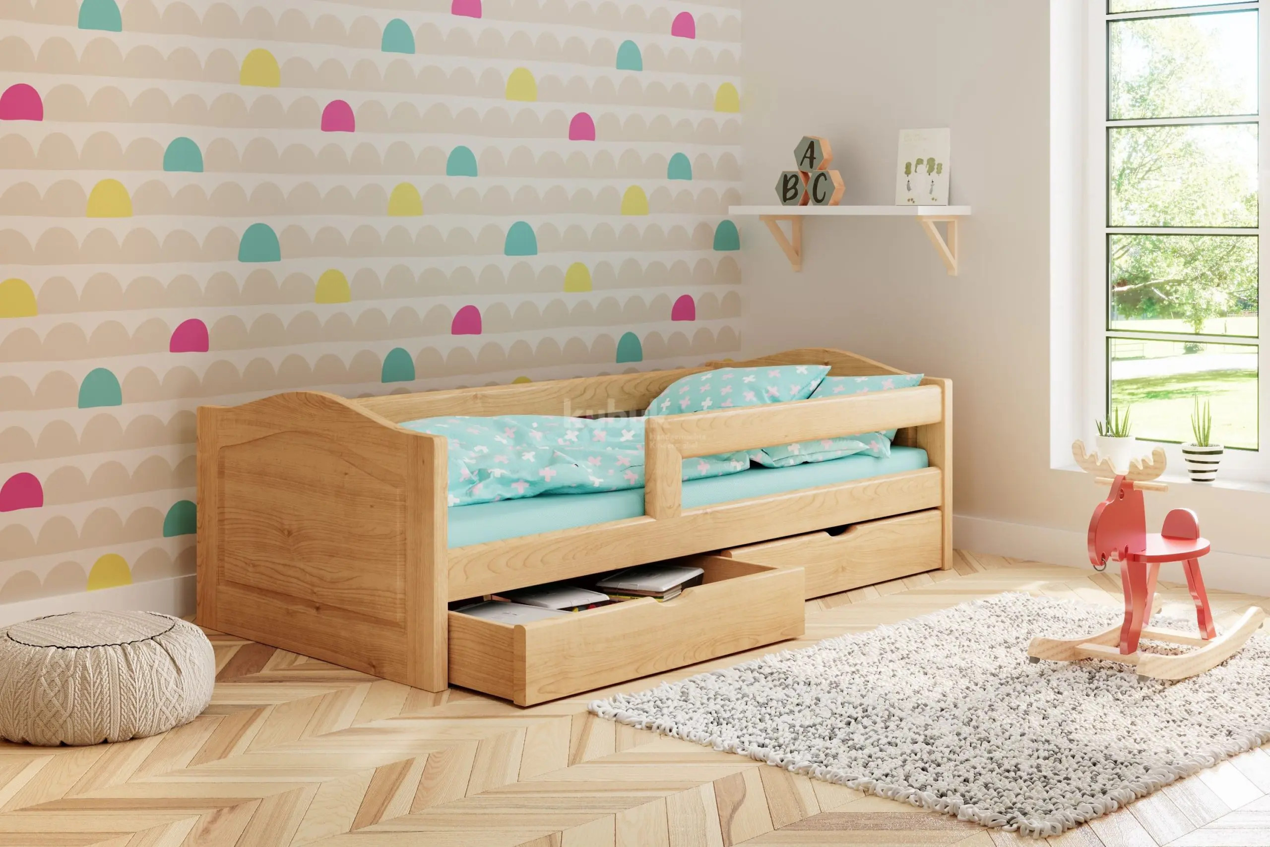 Einzelbett, Ausziehbett, Kinderbett aus massivem Fichtenholz VIKTORIA - Kubuk Moebel