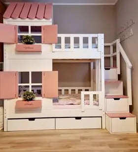 Hausbett, Spielbett KJARA mit vollem Dach und Rutsche - Kubuk Moebel
