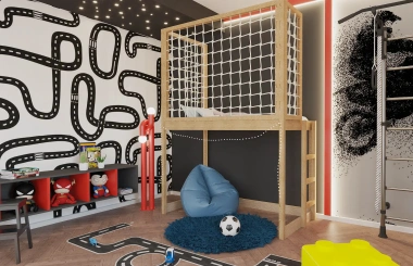Etagenbett, Kinderbett ROBIN mit Leiter und Schnurnetz
