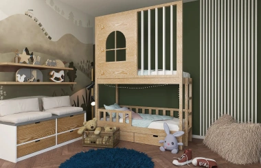 Etagenbett, Kinderbett Stella mit Gitterschutz und Leiter