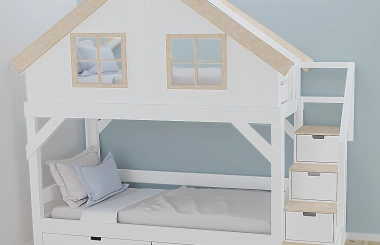 Hausbett, Etagenbett, Kinderbett YOKO mit Treppe