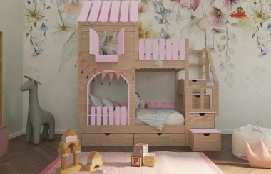 Hausbett, Etagenbett, Kinderbett PIKO mit Treppe