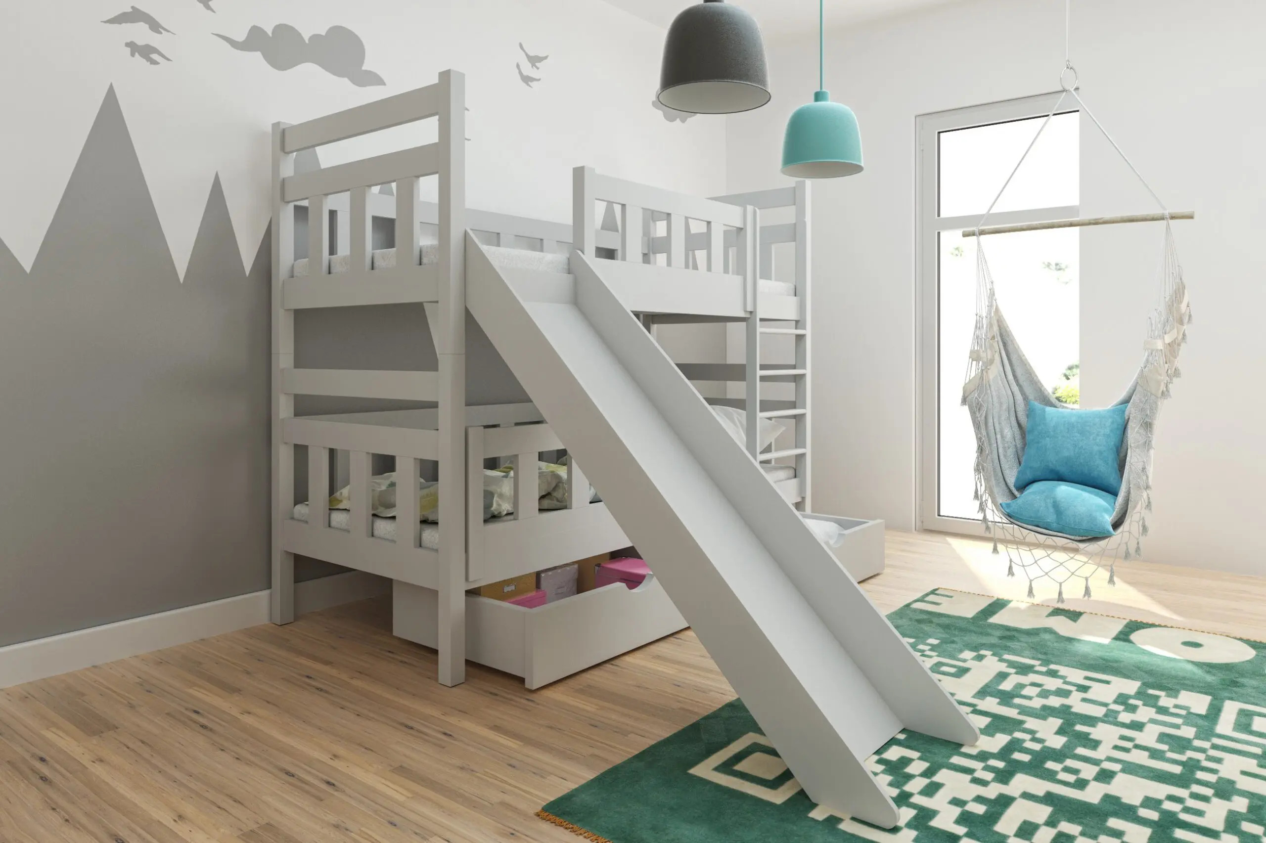 Etagenbett, Spielbett MARCEL SPASS mit Rutsche - Kubuk Moebel