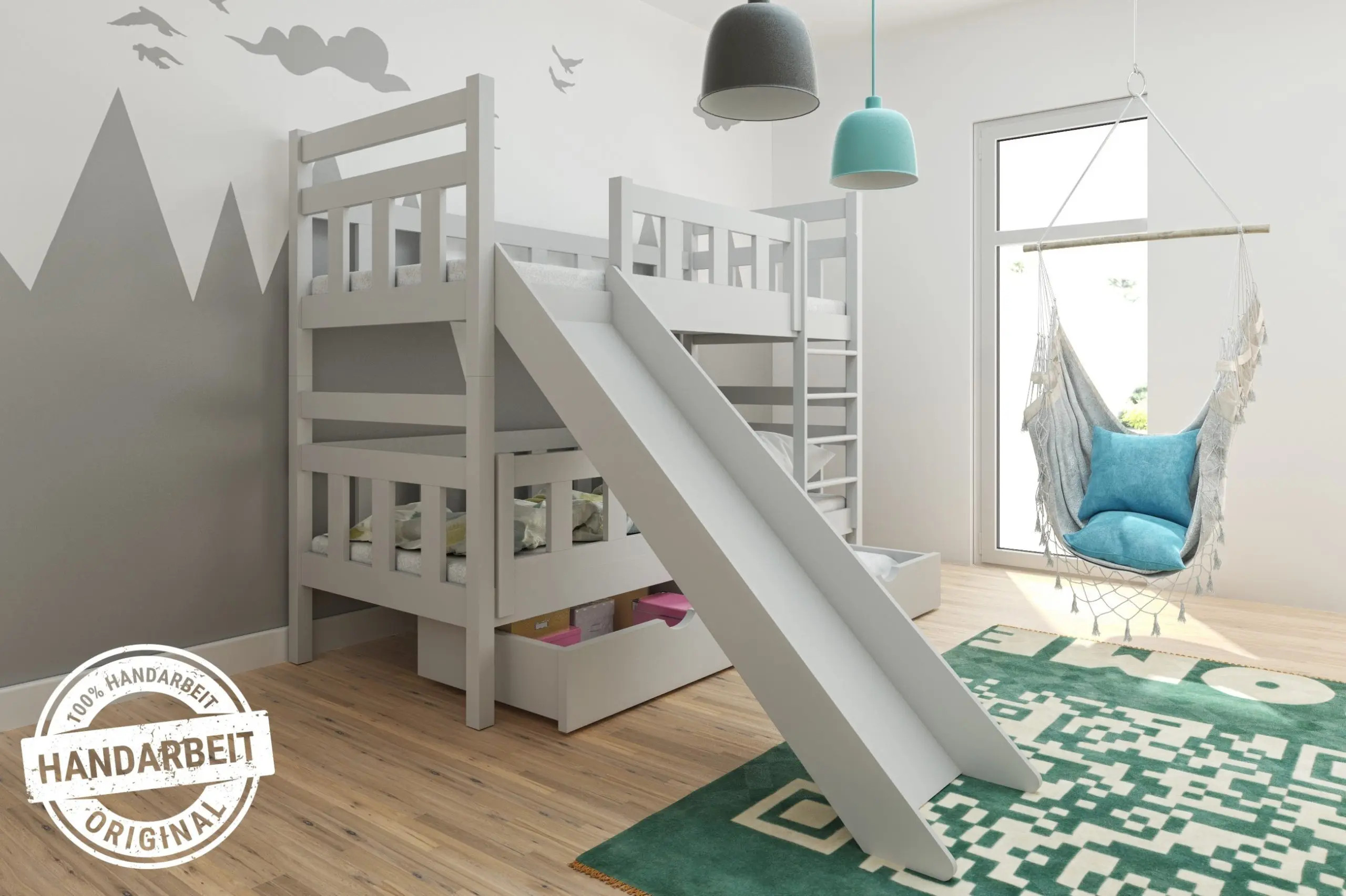 Etagenbett, Spielbett MARCEL SPASS mit Rutsche - Kubuk Moebel