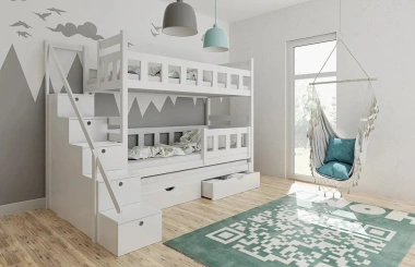 Etagenbett, Kinderbett LINN für 2 Personen mit Treppe
