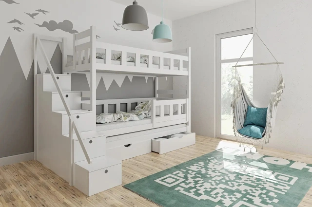 Etagenbett, Kinderbett LINN für 2 Personen mit Treppe - Kubuk Moebel