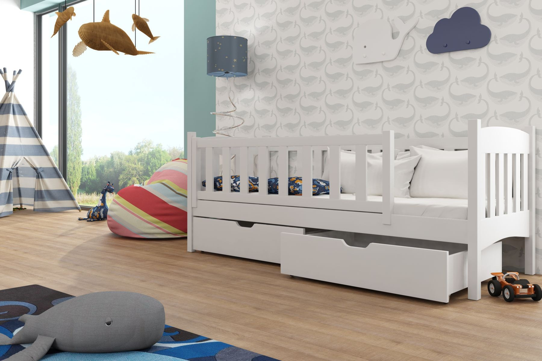 Einzelbett, Kinderbett GUCIO mit Schubladen - Kubuk Moebel