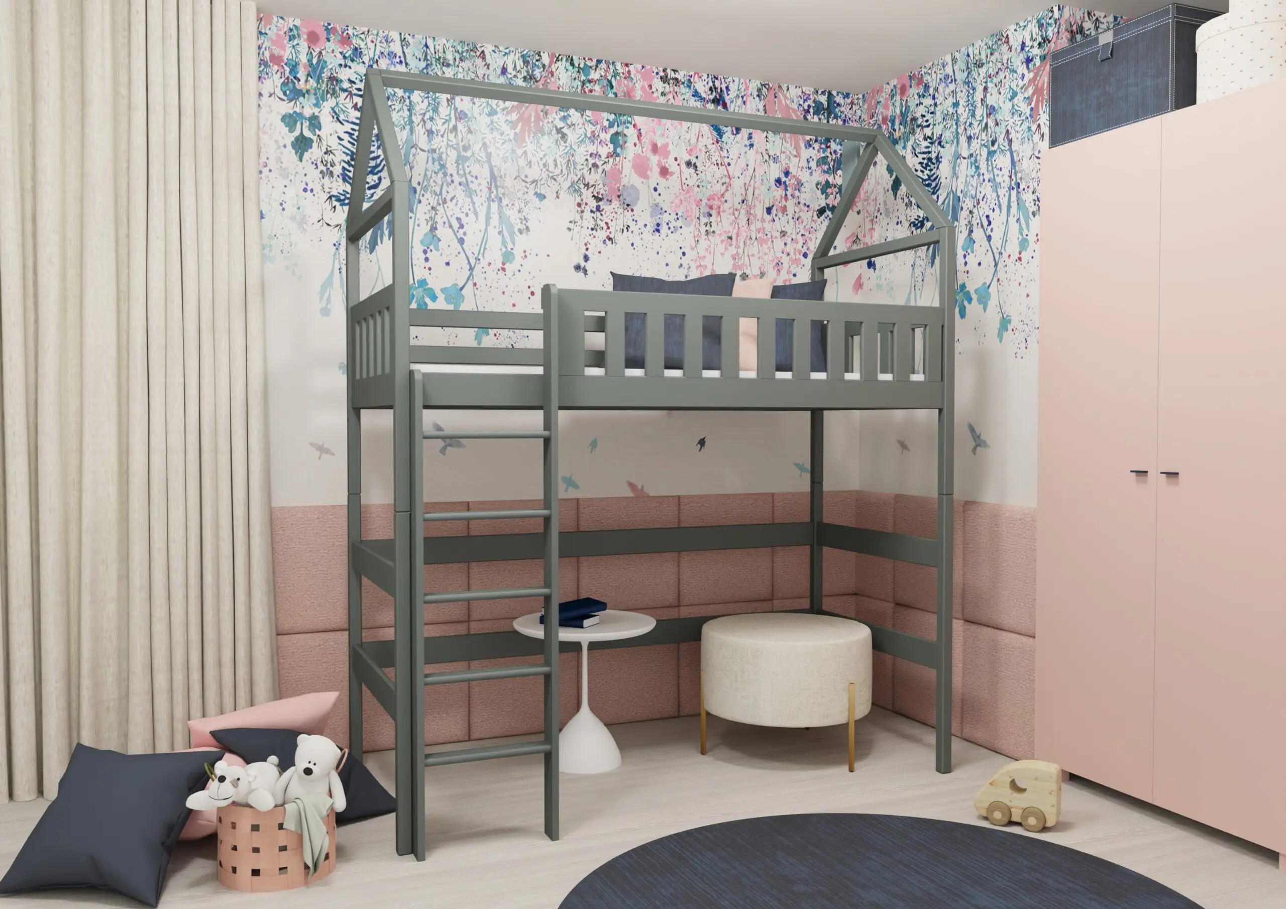 Hochbett, Kinderbett, Hausbett OTI - Kubuk Moebel