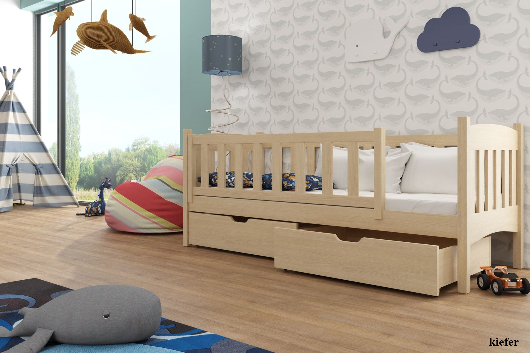 Einzelbett, Kinderbett GUCIO mit Schubladen - Kubuk Moebel