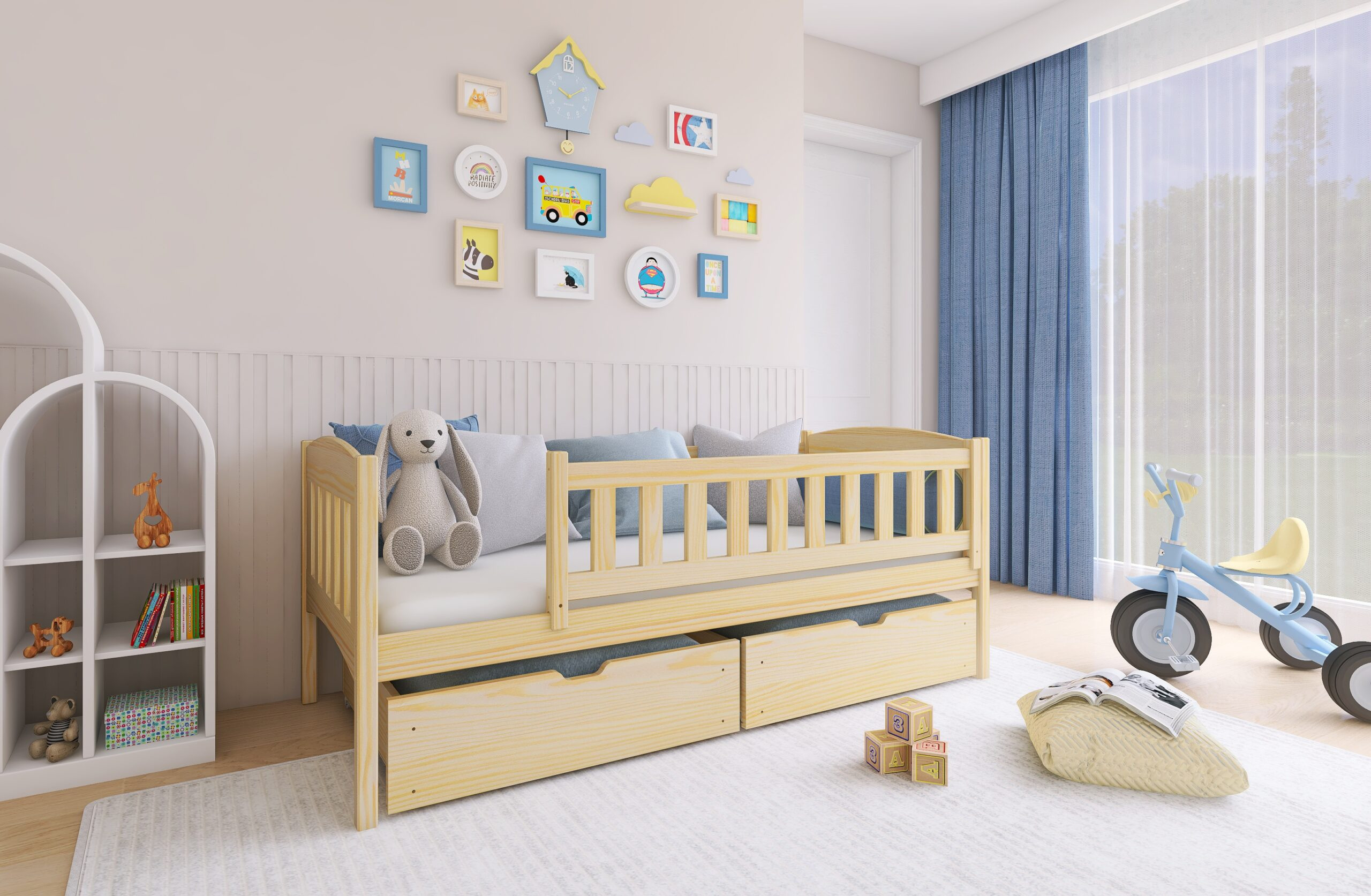 Einzelbett, Kinderbett GUCIO mit Schubladen - Kubuk Moebel
