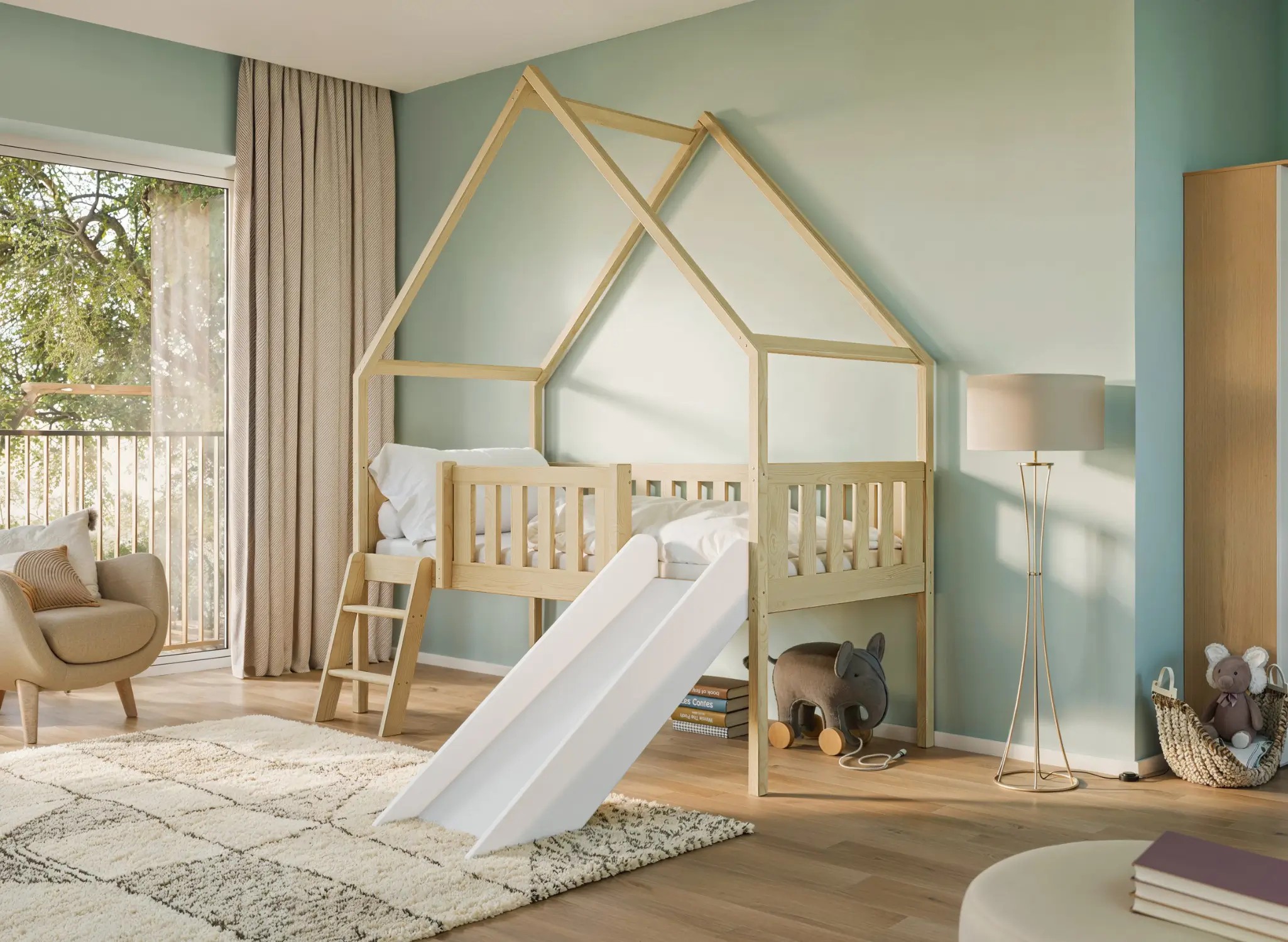 Etagenbett, Spielbett ANGEL mit Rutsche - Kubuk Moebel