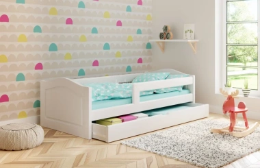 Einzelbett, Ausziehbett, Kinderbett aus massivem Fichtenholz STERN
