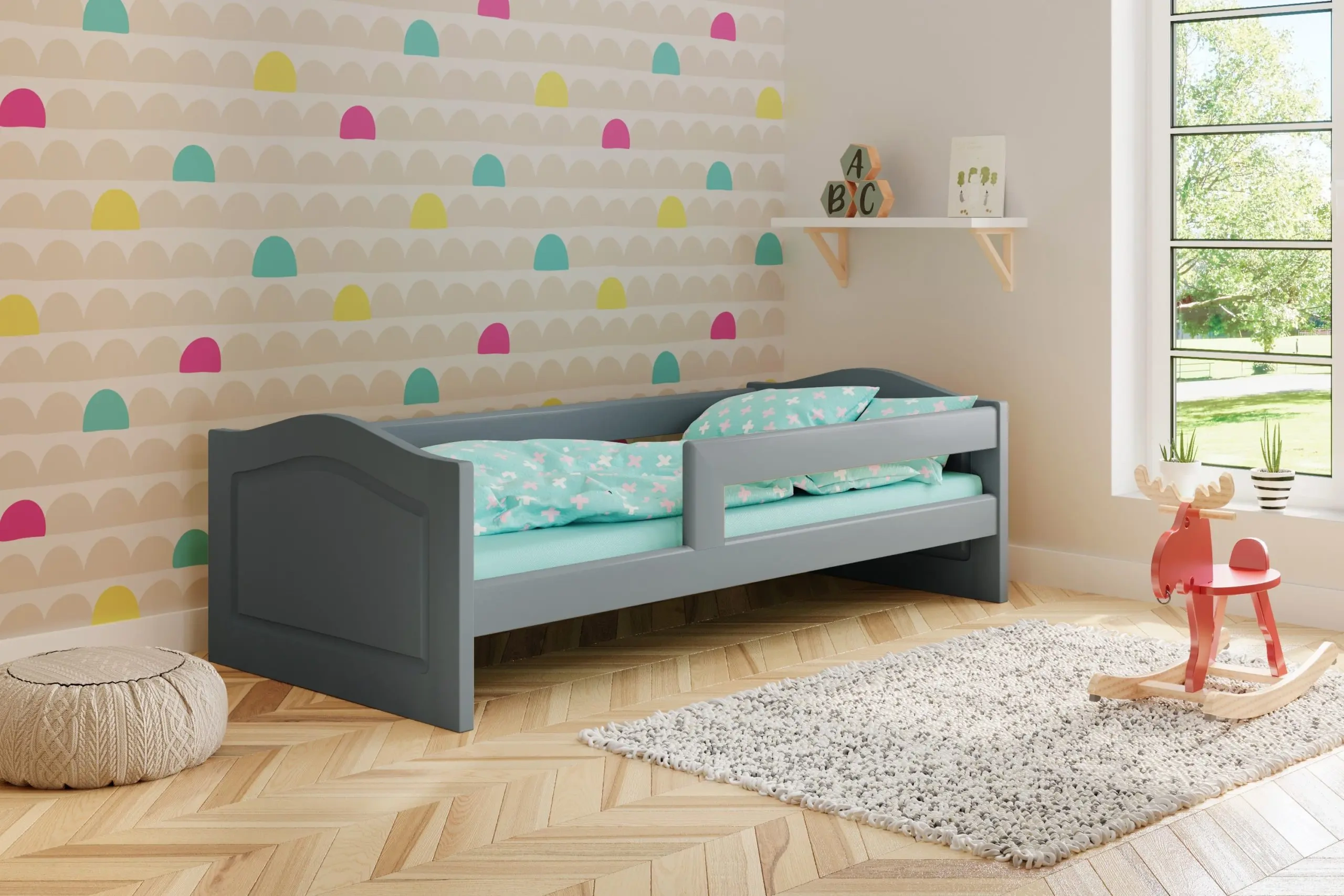 Einzelbett, Ausziehbett, Kinderbett aus massivem Fichtenholz STERN - Kubuk Moebel