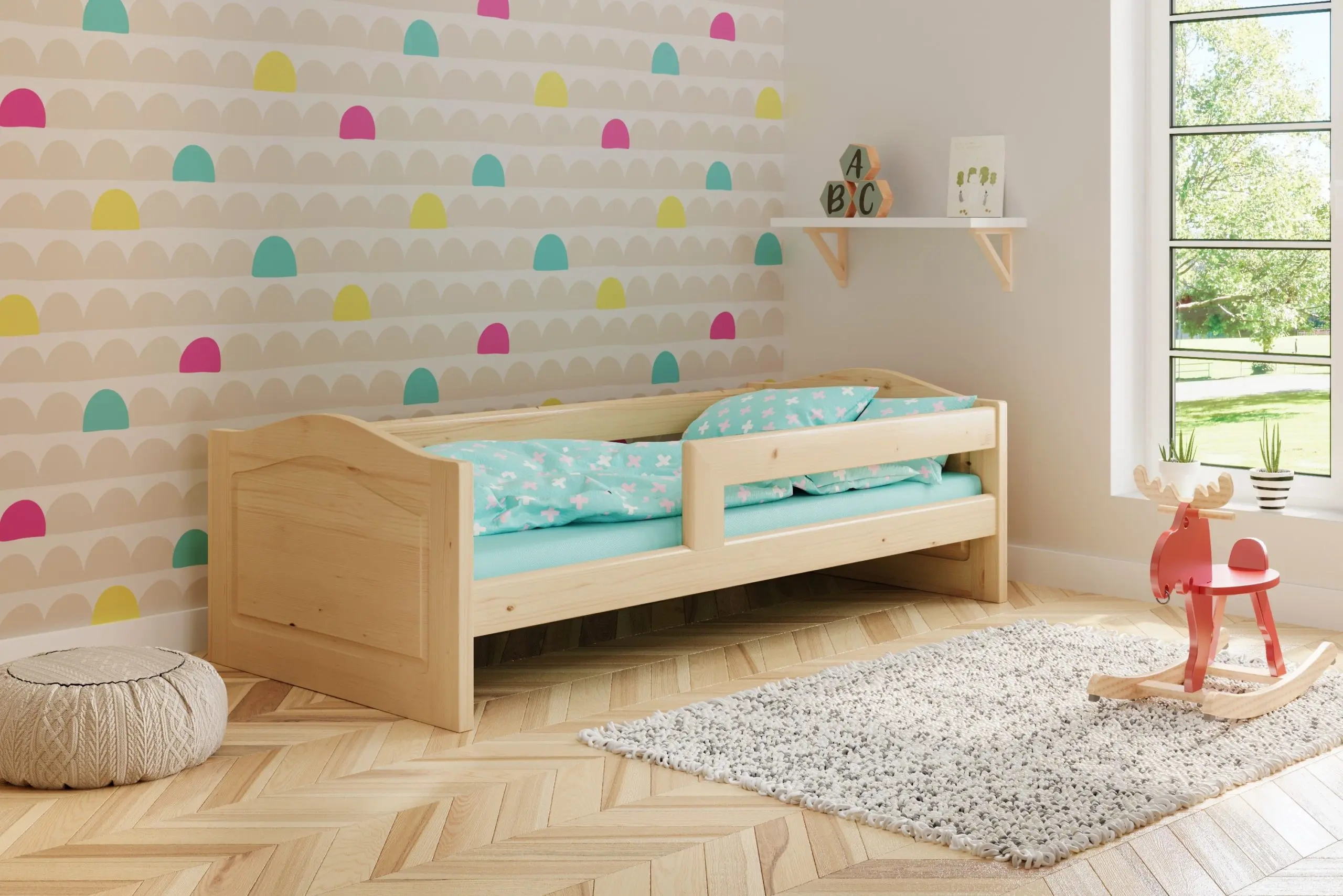 Einzelbett, Ausziehbett, Kinderbett aus massivem Fichtenholz STERN - Kubuk Moebel
