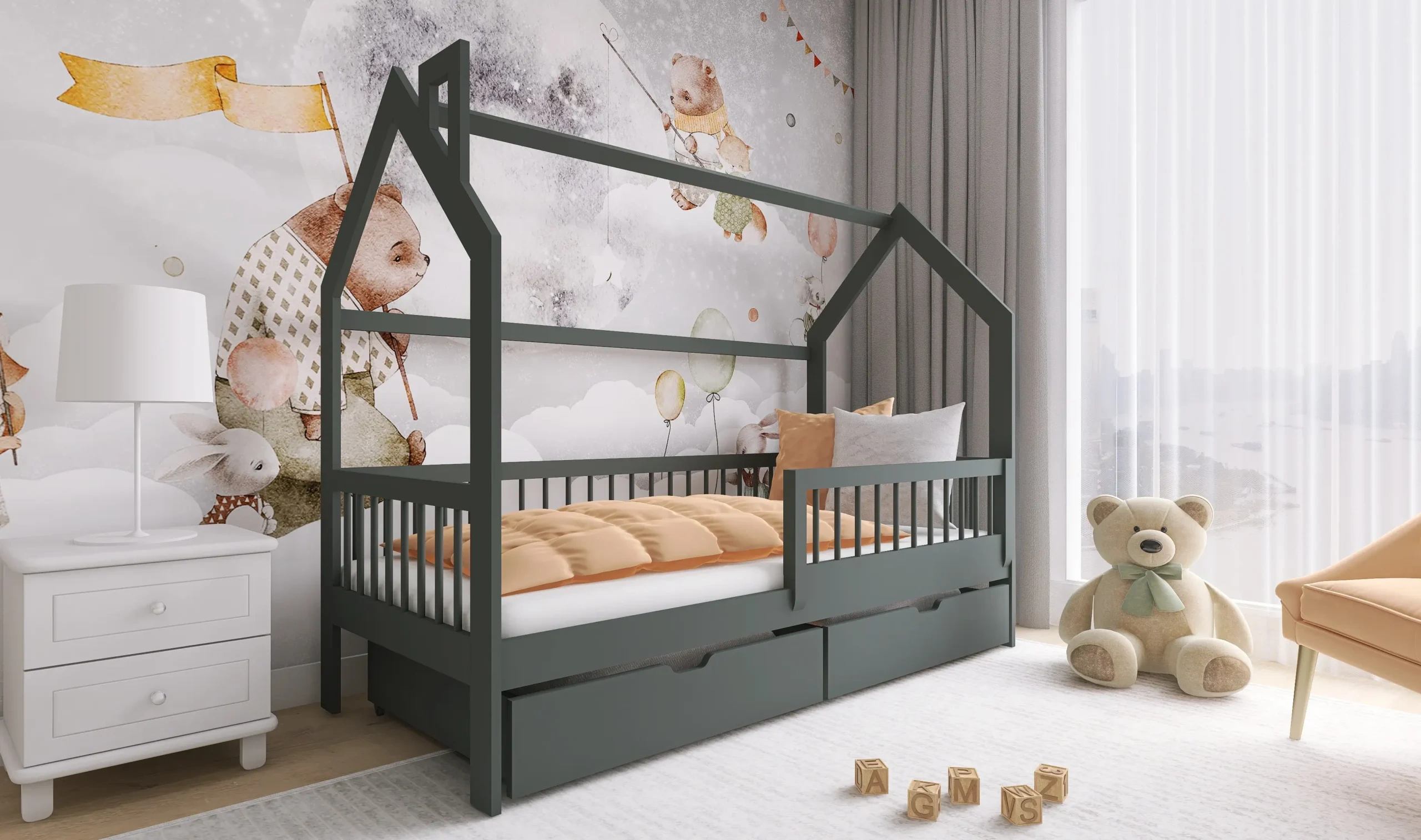Hausbett, Kinderbett, Einzelbett OSKAR - Kubuk Moebel