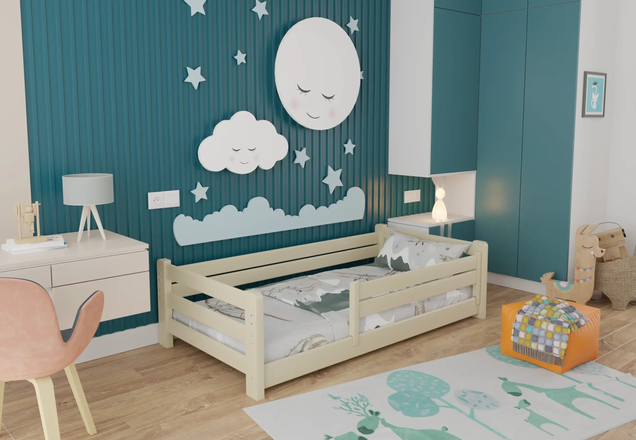 Einzelbett, Kinderbett MINI PLUS mit Bettgitter - Kubuk Moebel
