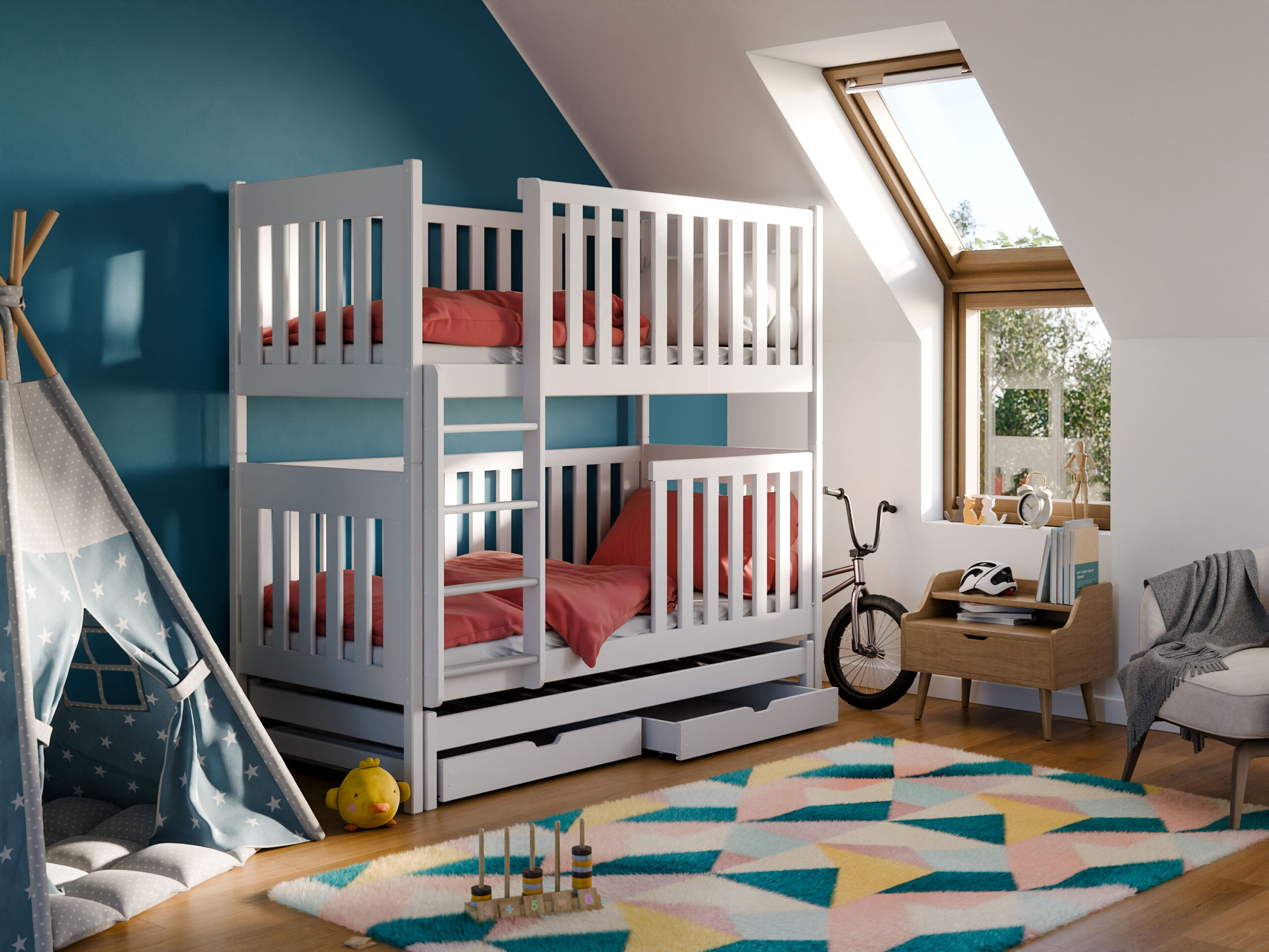 Etagenbett, Kinderbett EMILKA mit Schubladen - Kubuk Moebel