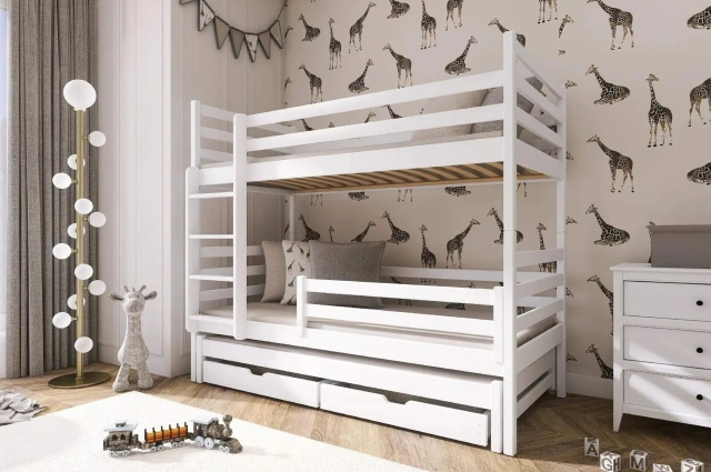 Etagenbett LUK 90x200 Weiß mit Schubladen SOFORTLIEFERUNG - Kubuk Moebel