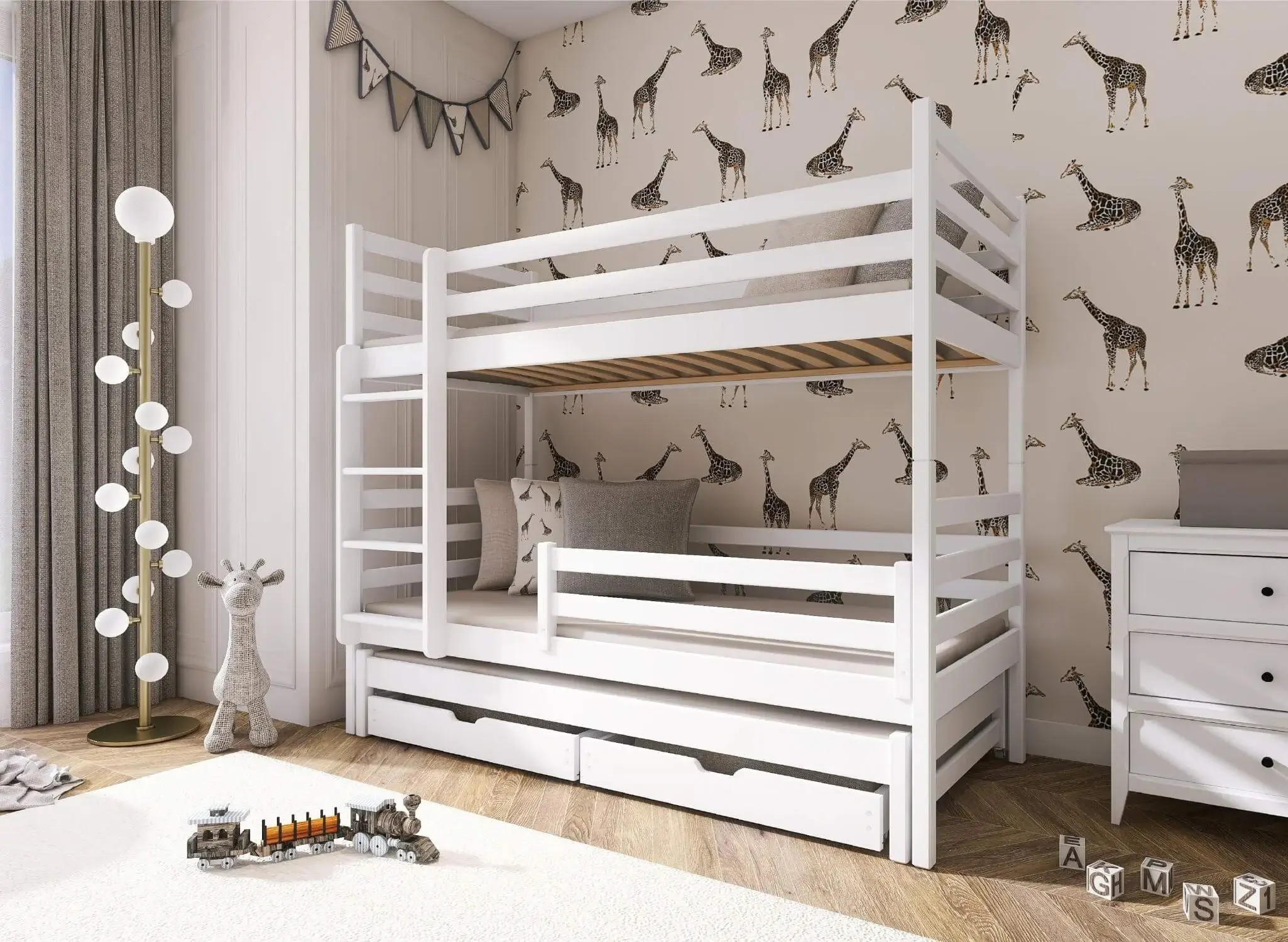 Etagenbett LUK 90x200 Weiß mit Schubladen SOFORTLIEFERUNG - Kubuk Moebel