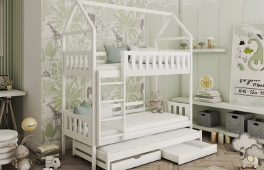 Etagenbett, Kinderbett MAJA mit Dach und Schubladen