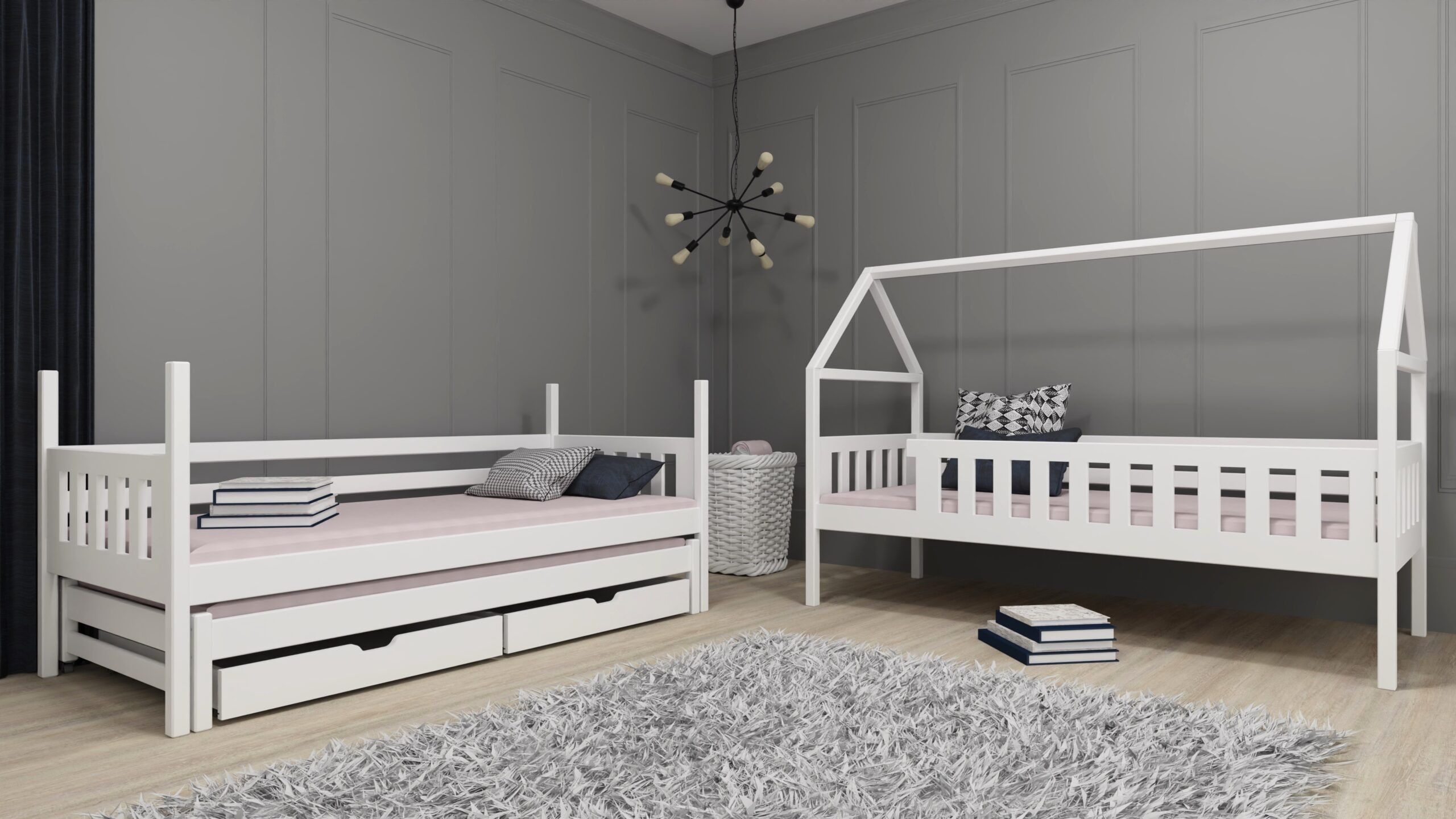 Etagenbett, Kinderbett MAJA mit Dach und Schubladen - Kubuk Moebel
