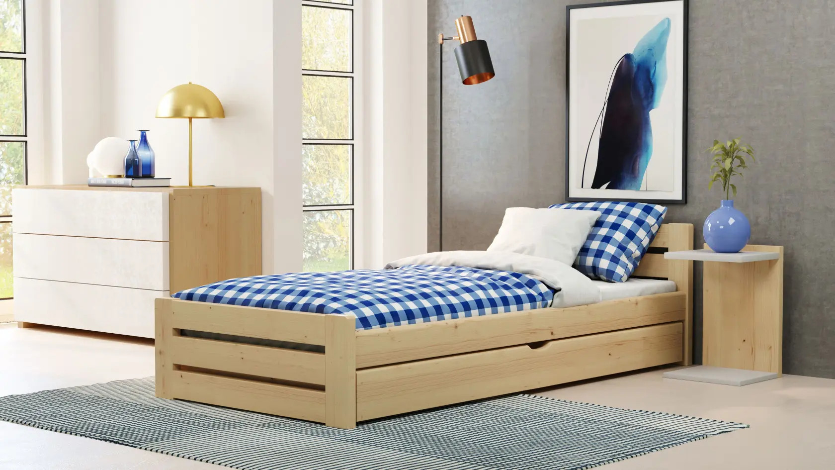 Einzelbett, Ausziehbett, Kinderbett aus massivem Fichtenholz DREAM - Kubuk Moebel
