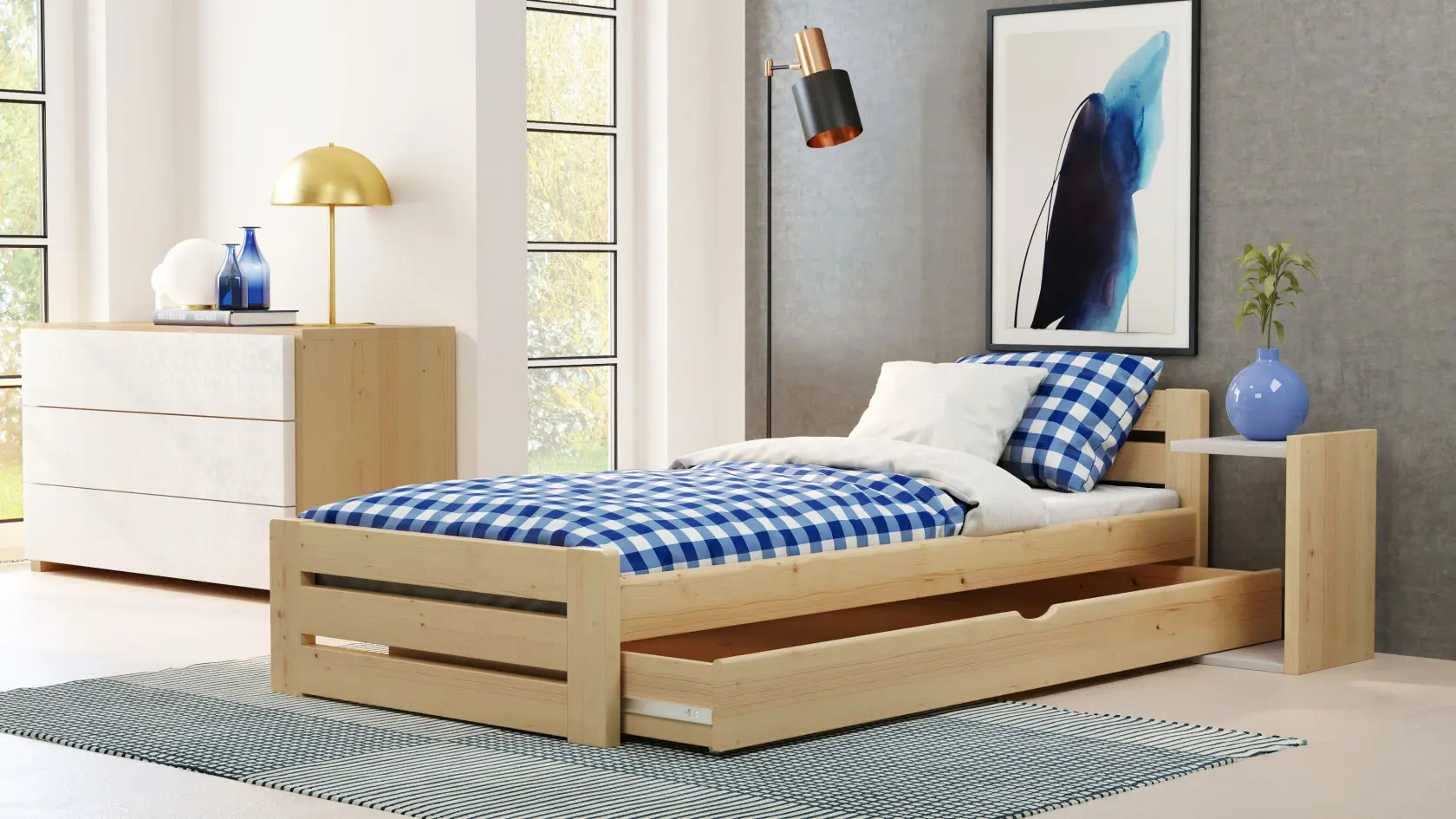 Einzelbett, Ausziehbett, Kinderbett aus massivem Fichtenholz DREAM - Kubuk Moebel