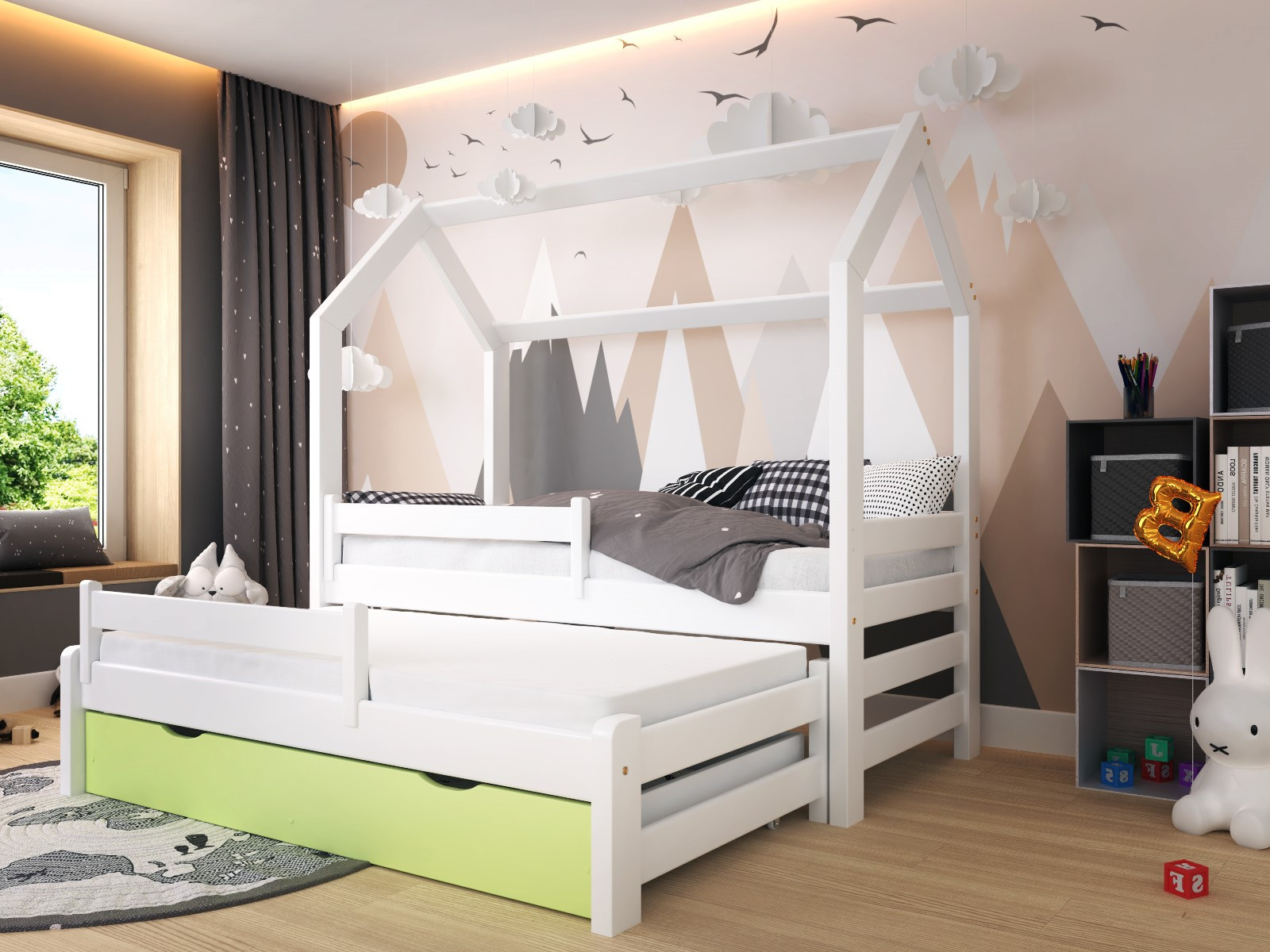 Hausbett, Ausziehbett, Kinderbett DUOMI PLUS HAUSE - Kubuk Moebel