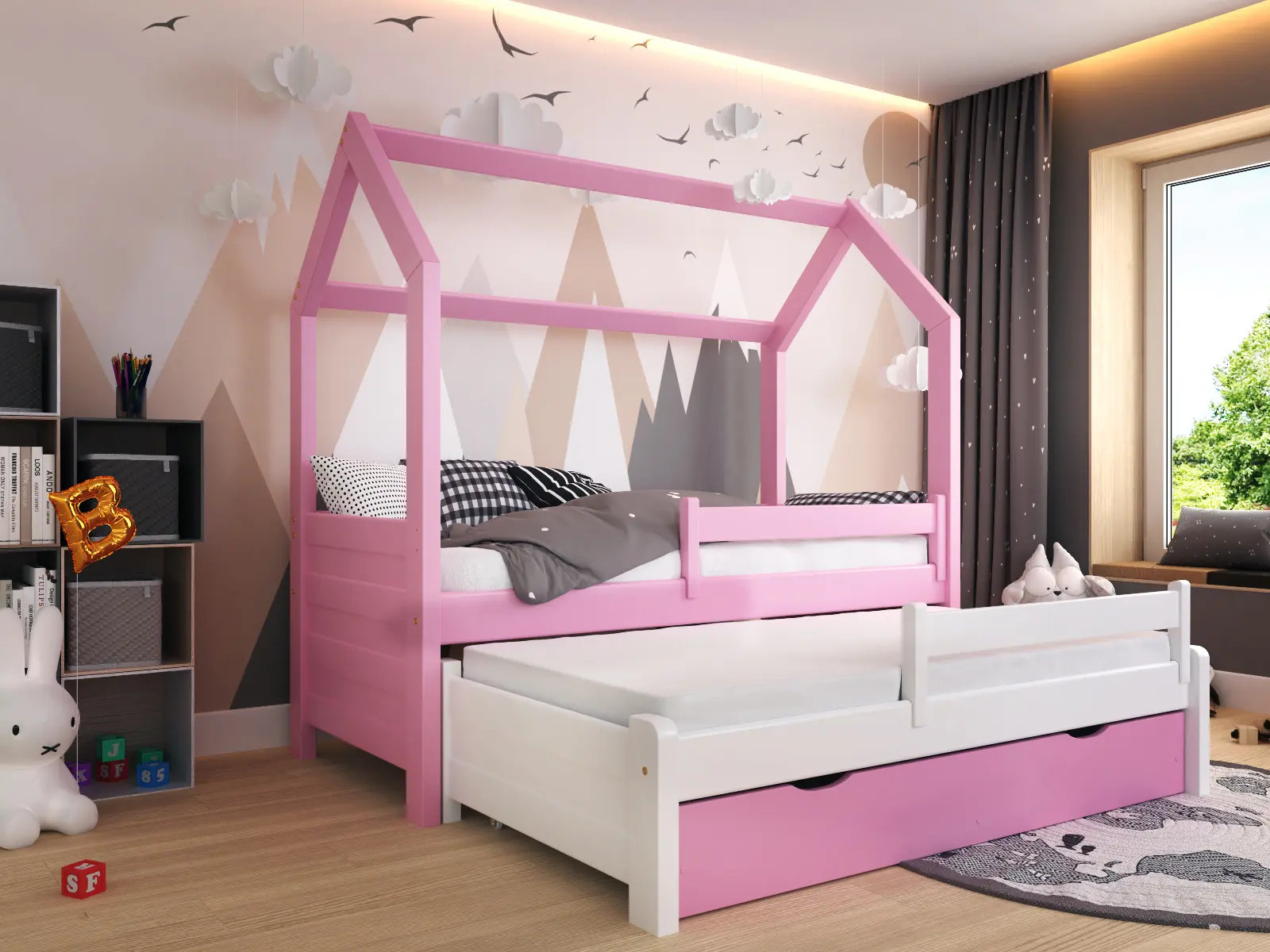 Hausbett, Ausziehbett, Kinderbett DUO PLUS HAUSE - Kubuk Moebel