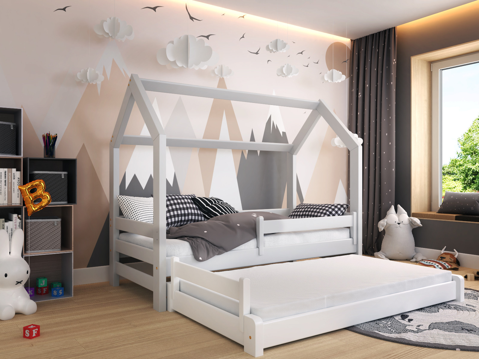 Hausbett, Ausziehbett, Kinderbett DUOMI HAUSE - Kubuk Moebel