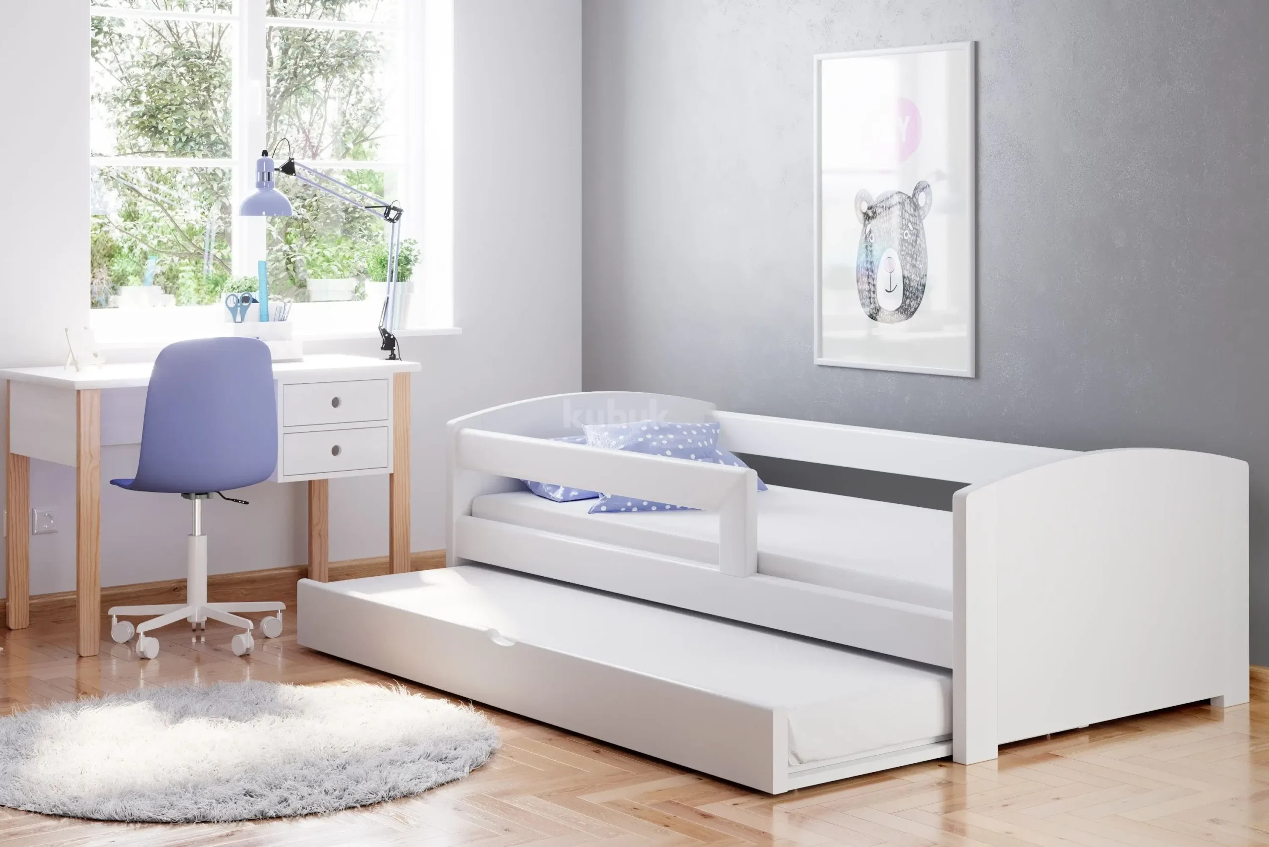 Einzelbett, Ausziehbett, Kinderbett aus massivem Fichtenholz TEDI - Kubuk Moebel